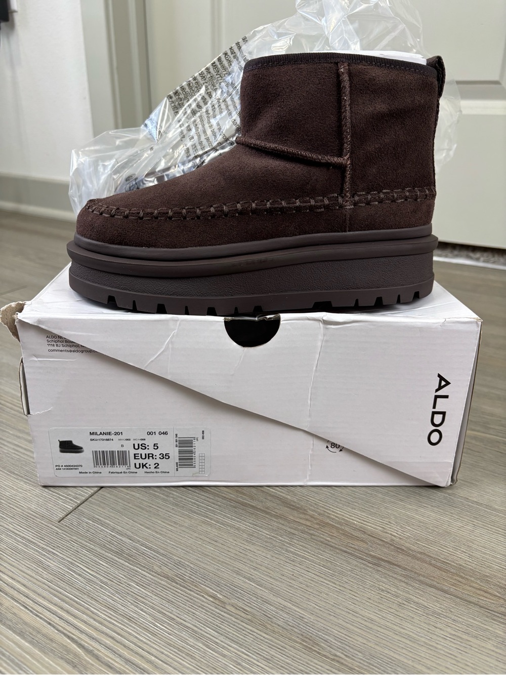 Aldo Milanie Ankle Boots Brown Suede Faux Fur Inside Platform Boots